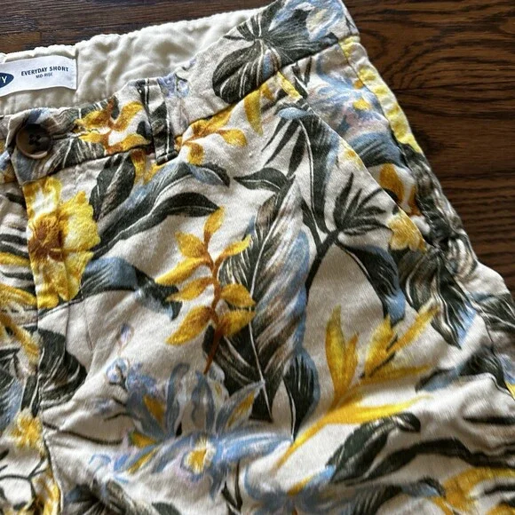 Old Navy Everyday Shorts Yellow Tropical Print Linen Rayon Mid Rise Zip Fly 8 - Picture 8 of 17